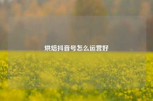 烘焙抖音号怎么运营好